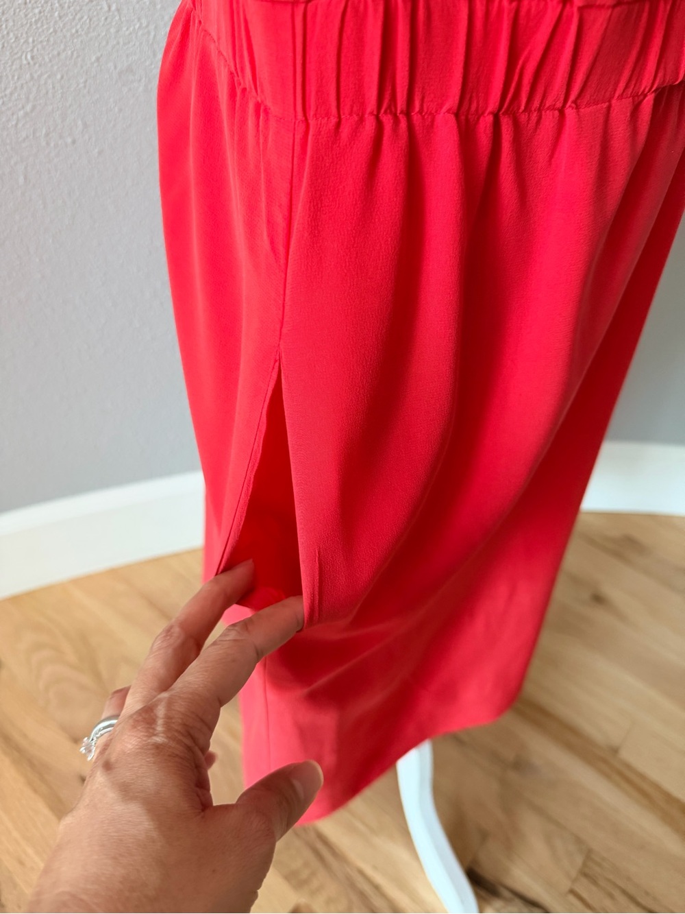 ELIZA J 100% Silk Orangish Red Pleated Zip Sheath Dress 12 | Lux Coral Workwear - Picture 6 of 11